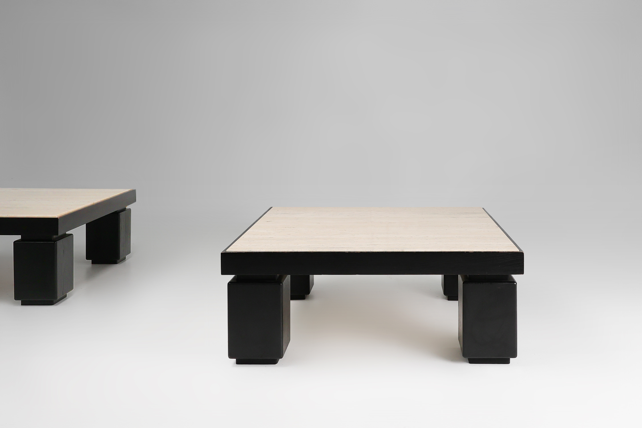 Mid-Century Coffee Tables in Oak with Travertine Tops, 1980s, Set of 2thumbnail
